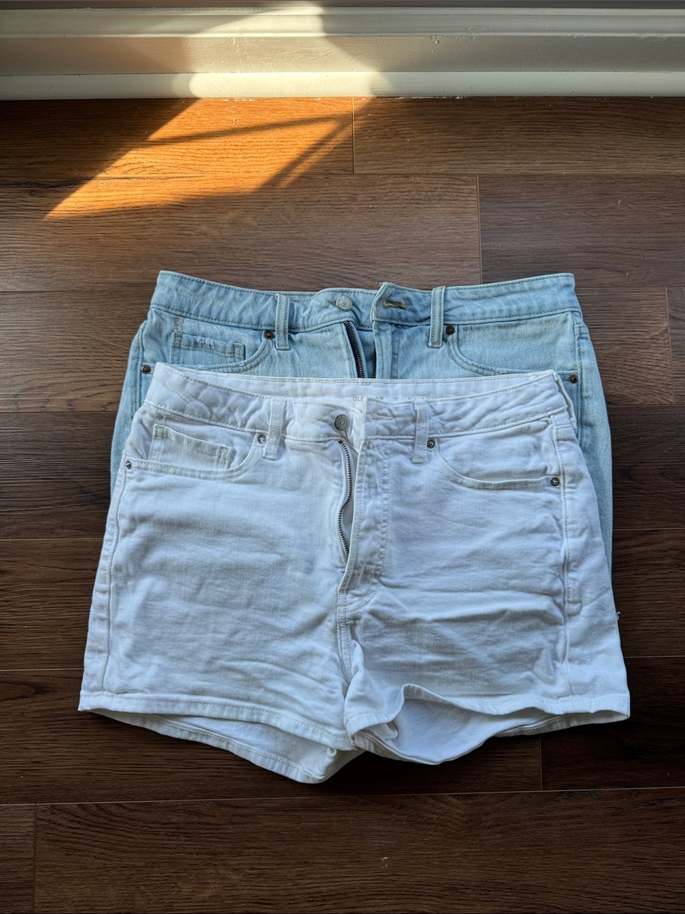 Old Navy White & Light Blue Denim Shorts Duo